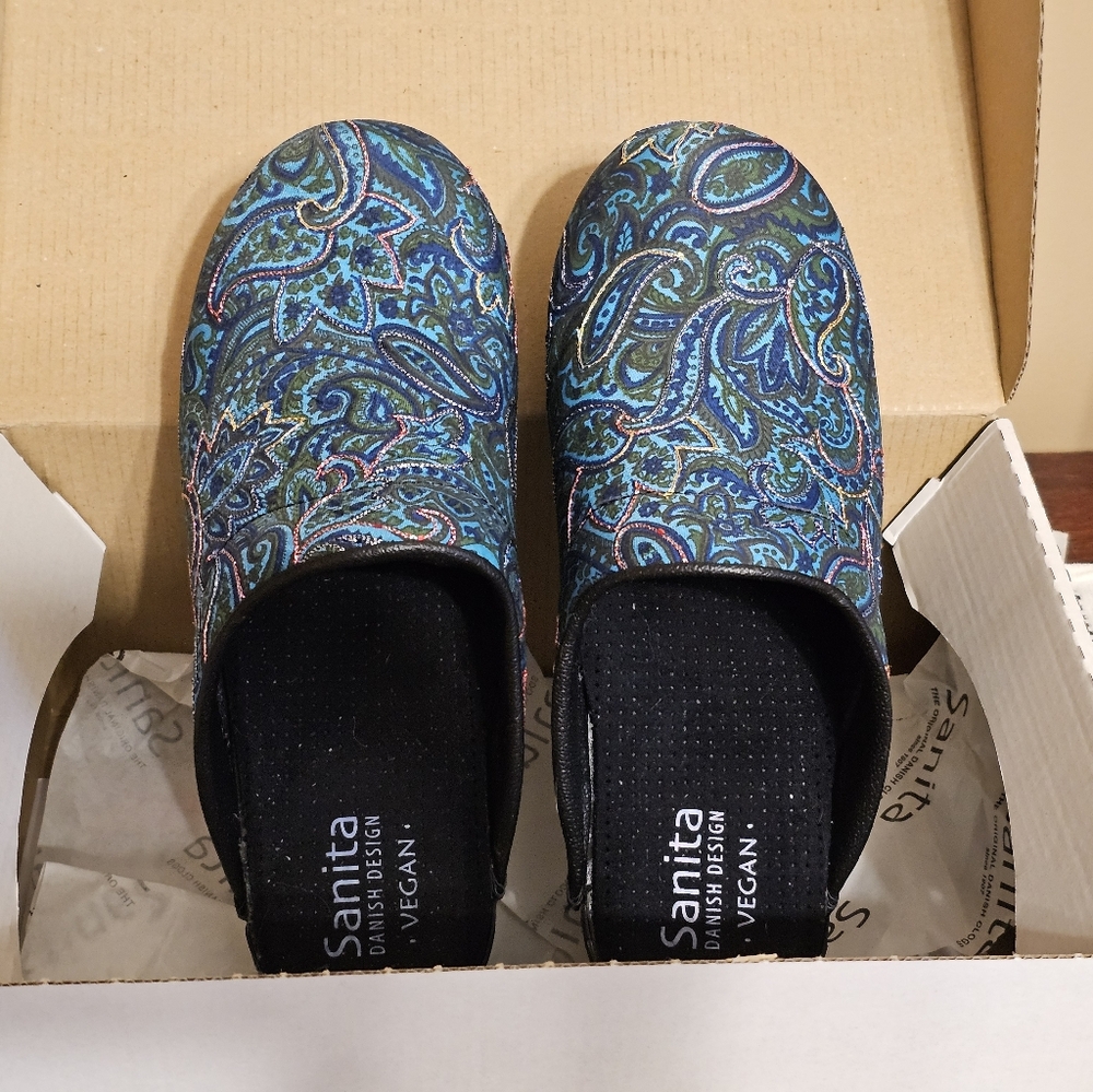 Sanita Blue and Green Paisley Clogs - Picture 2 of 6